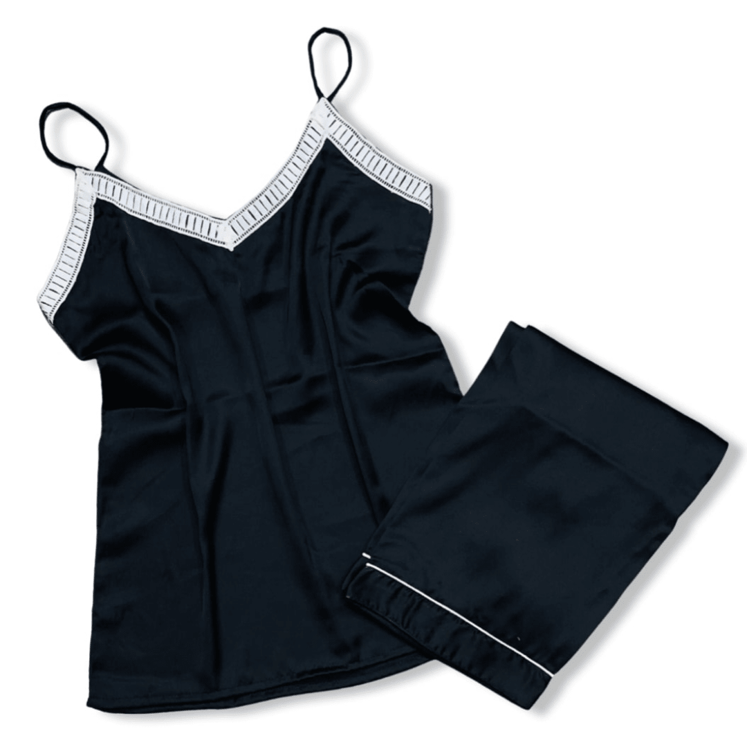 Black Silk Cami & Trouser – S-21 - NIGHTS WEAR