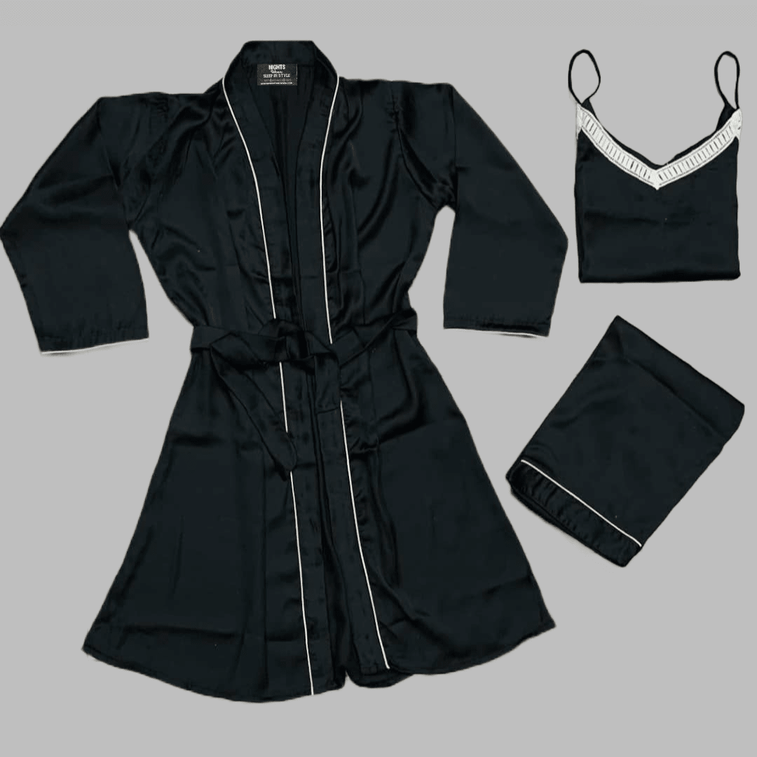 Black Silk Rob Set – S-28 - NIGHTS WEAR