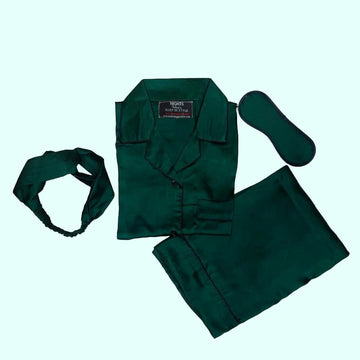 Bottle Green Silk Pj set - S-5 - NIGHTS WEAR