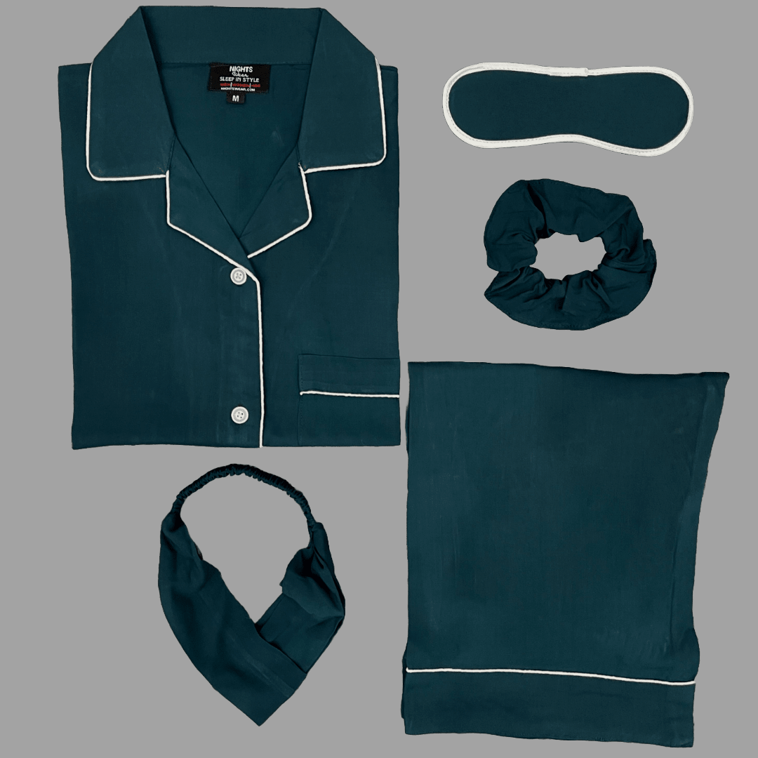BOTTLE GREEN SUMMER LINEN PJ's SET - NIGHTS WEAR