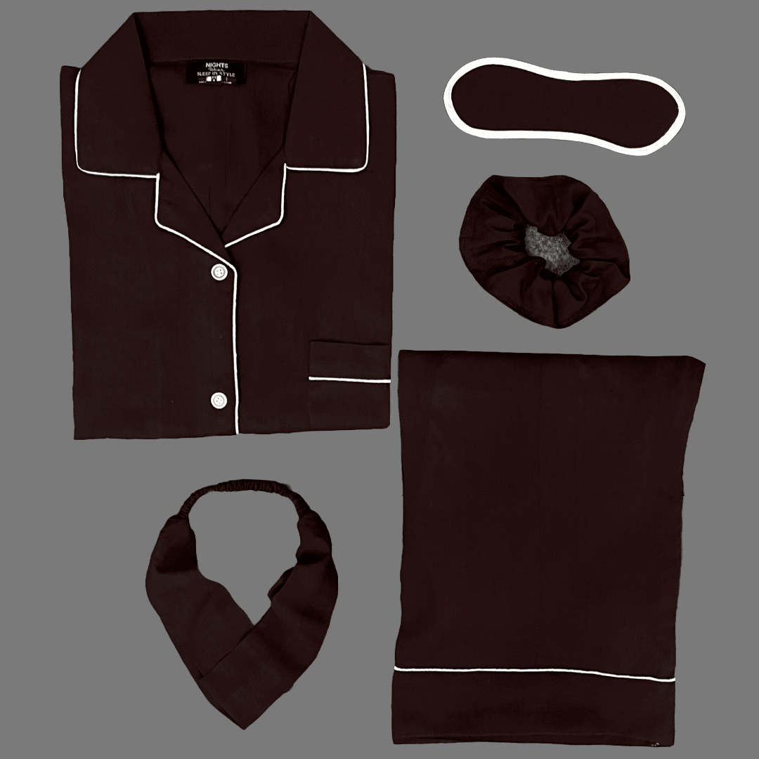 CHOCOLATE BROWN SUMMER LINEN PJ's SET - NIGHTS WEAR