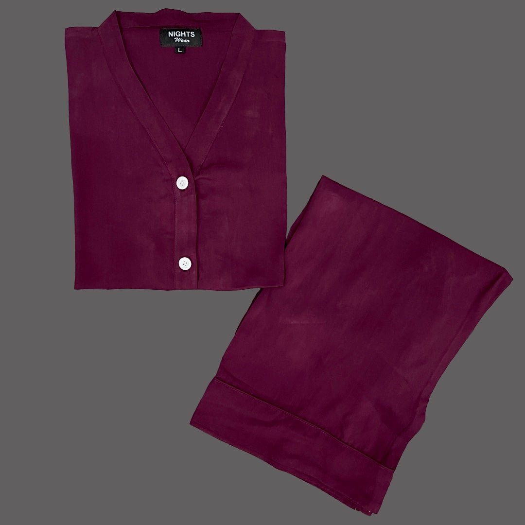 DARK MEHRON ( V NECK ) SUMMER LINEN PJ's SET - NIGHTS WEAR