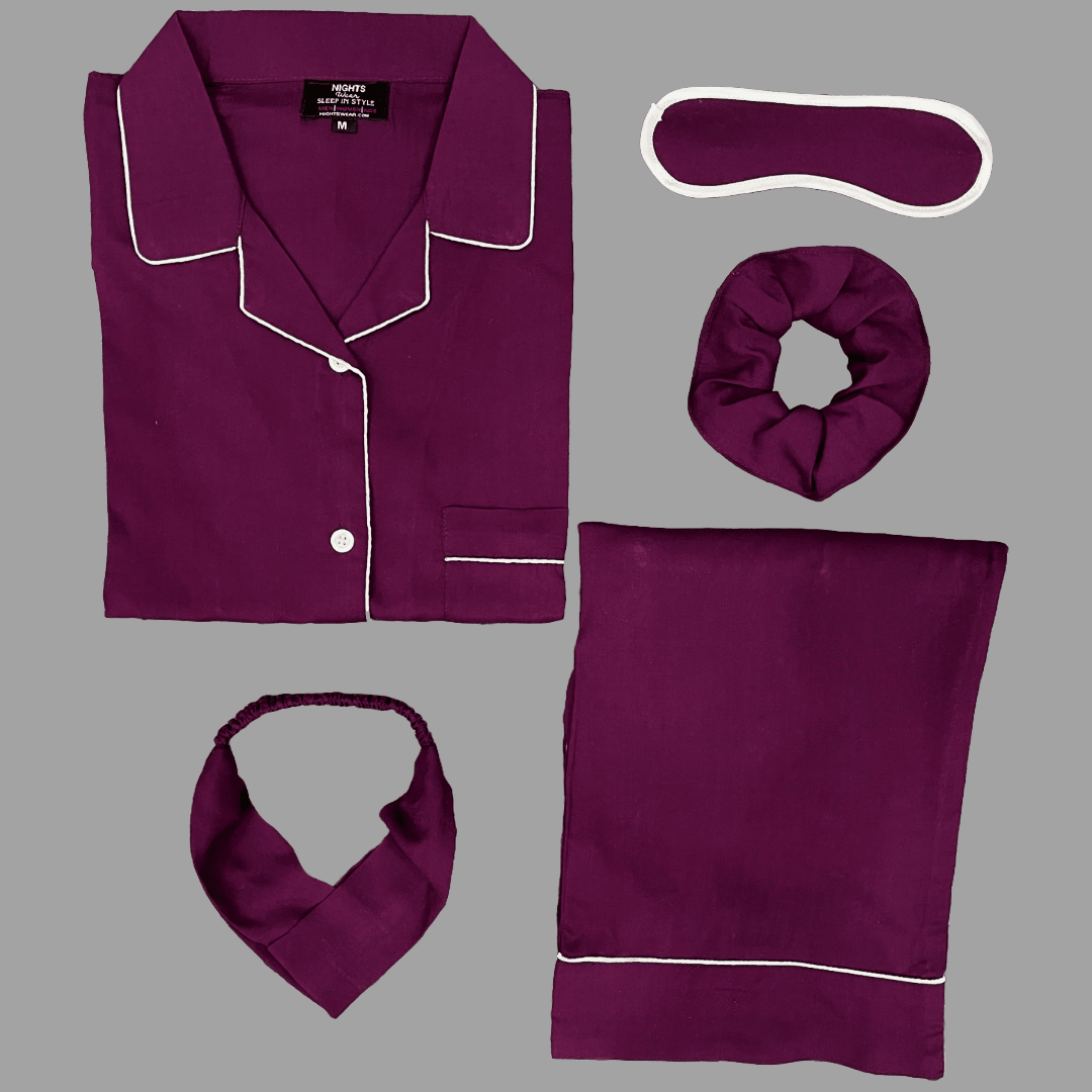DARK PURPLE SUMMER LINEN PJ's SET - NIGHTS WEAR