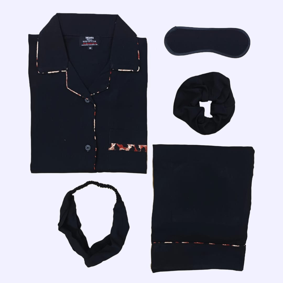 JET BLACK (Leopard Outline) SUMMER LINEN PJ's SET - NIGHTS WEAR