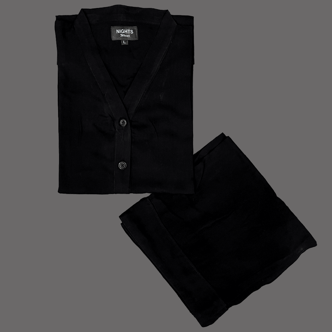 JET BLACK ( V NECK ) SUMMER LINEN PJ's SET - NIGHTS WEAR