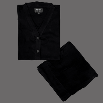 JET BLACK ( V NECK ) SUMMER LINEN PJ's SET - NIGHTS WEAR
