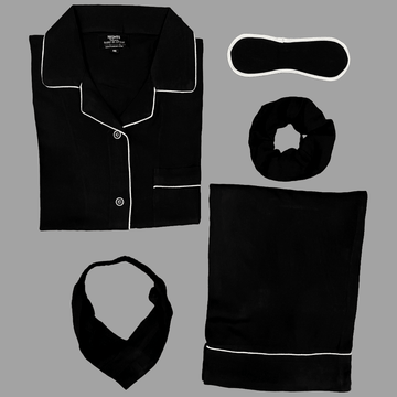 JET BLACK (White Outline) SUMMER LINEN PJ's SET - NIGHTS WEAR