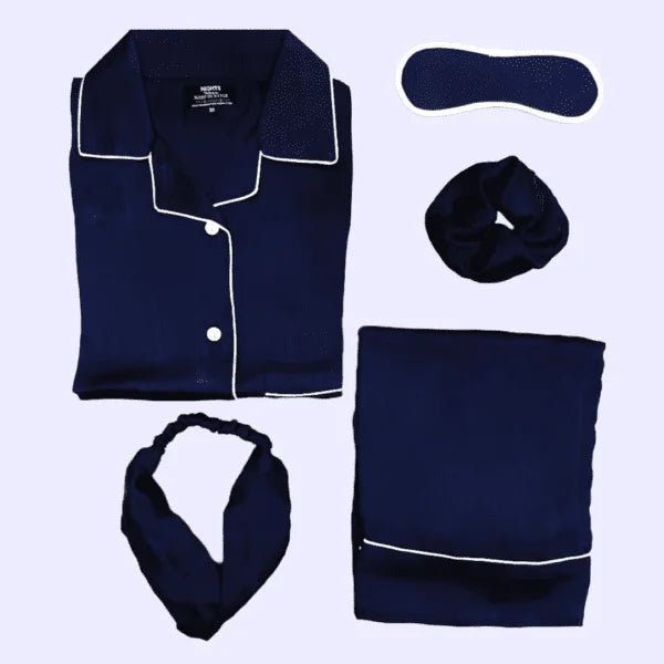 Navy Blue Silk Pj set- S-6 - NIGHTS WEAR
