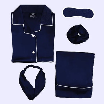 Navy Blue Silk Pj set- S-6 - NIGHTS WEAR