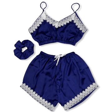 Navy Blue Silk Top & Short – S-16 - NIGHTS WEAR
