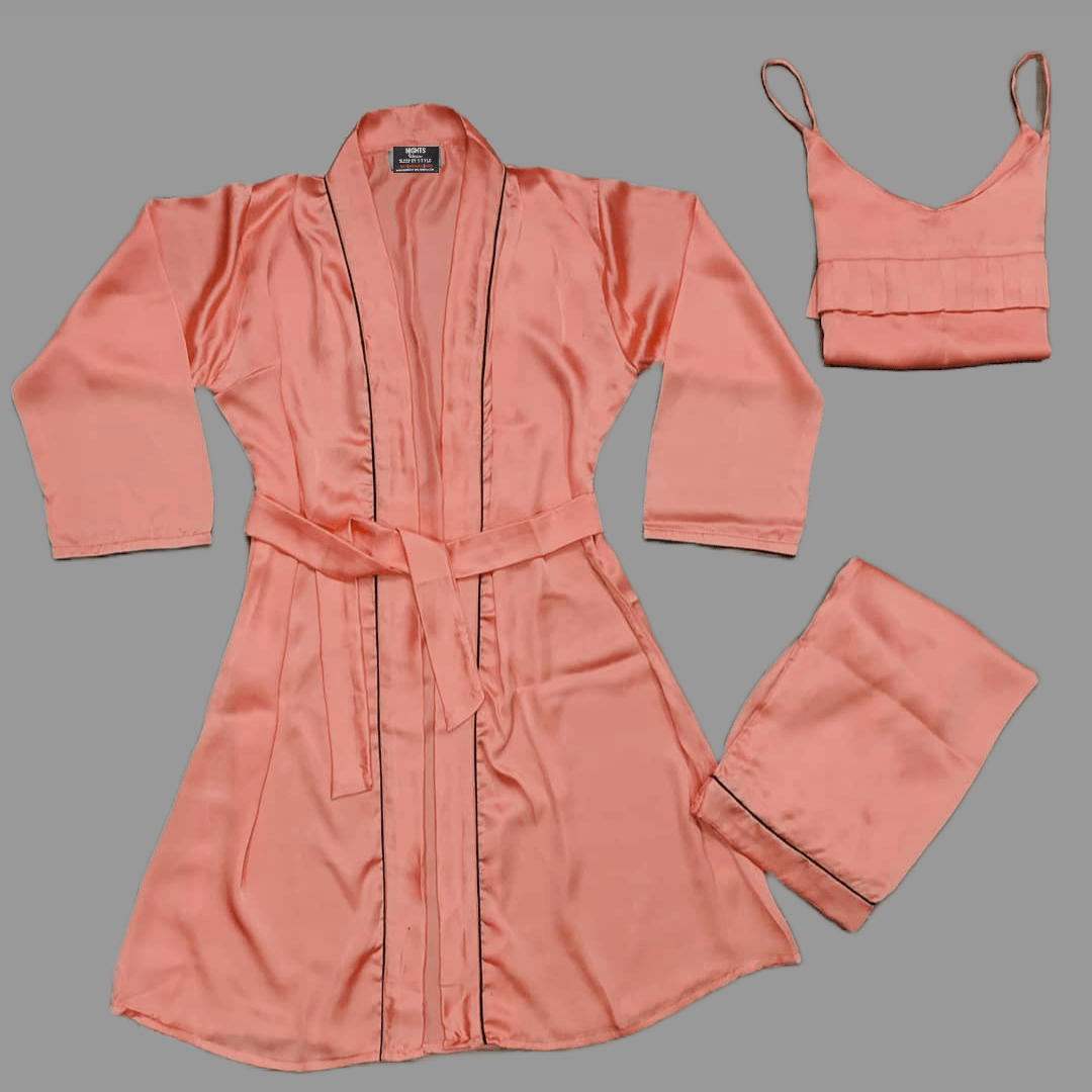 Peach Silk Rob Set – S-25 - NIGHTS WEAR