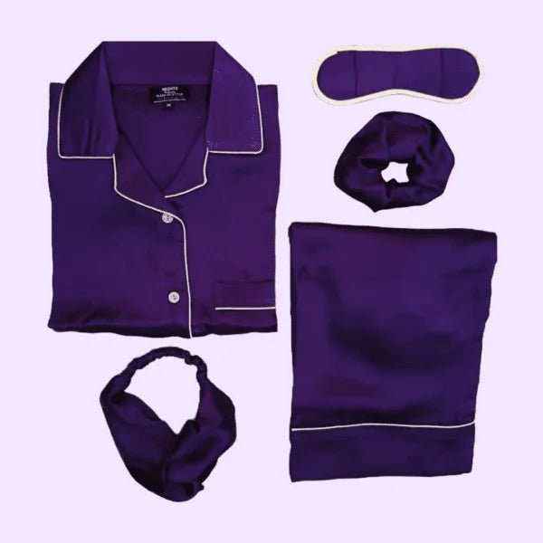 Purple silk Pj set - S-8 - NIGHTS WEAR