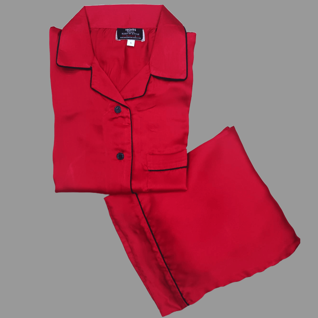 Red Silk PJ Set – S-10 - NIGHTS WEAR