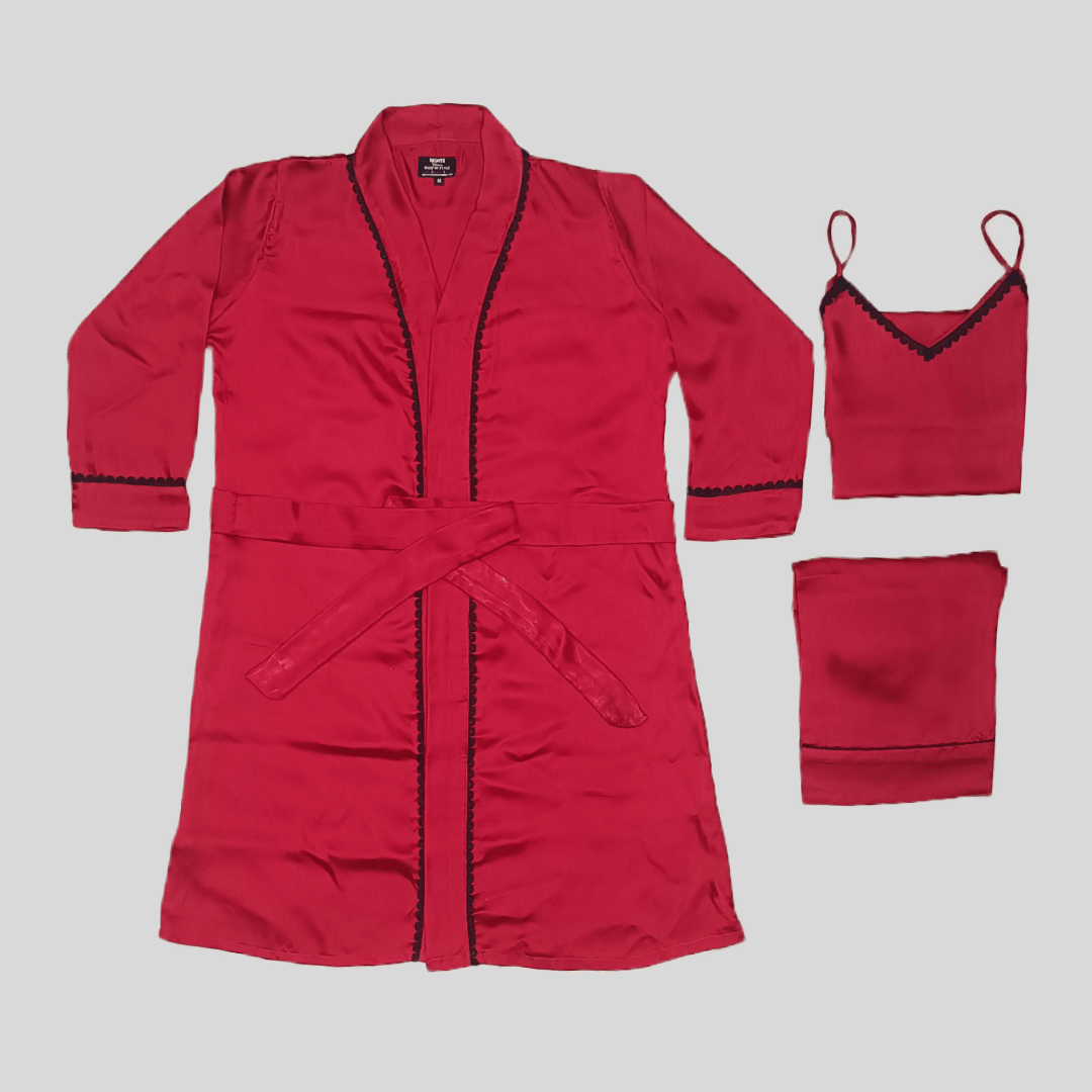 Red Silk Rob Set – S-24 - NIGHTS WEAR
