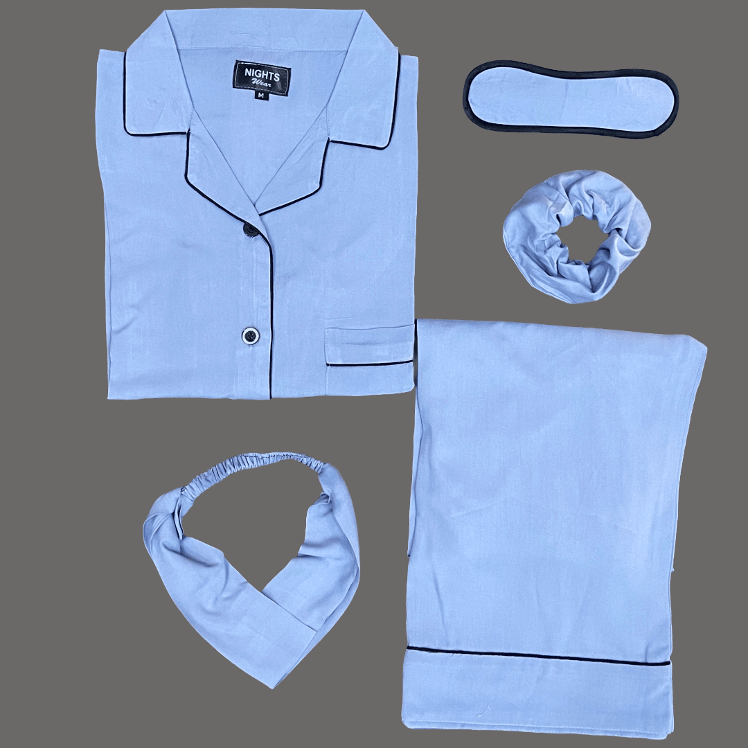 SKY BLUE SUMMER LINEN PJ's SET - NIGHTS WEAR