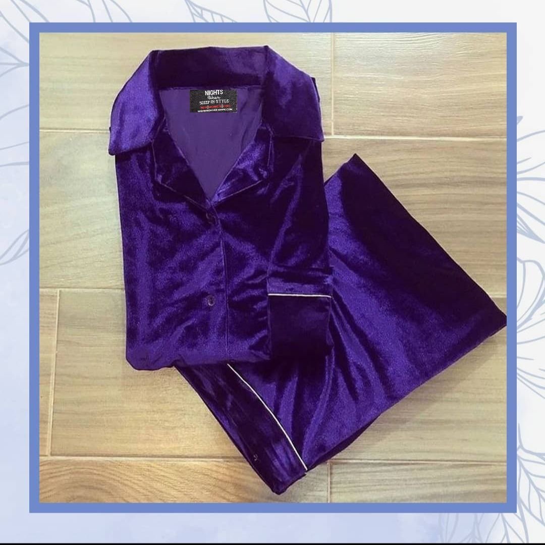 Velvet Night Dress- V-7 - NIGHTS WEAR