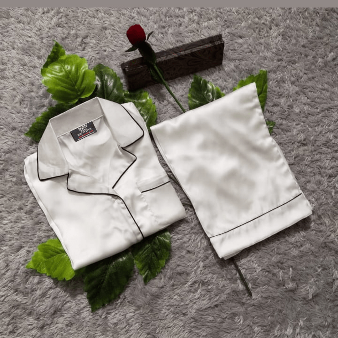 White Silk PJ Set – S-12 - NIGHTS WEAR