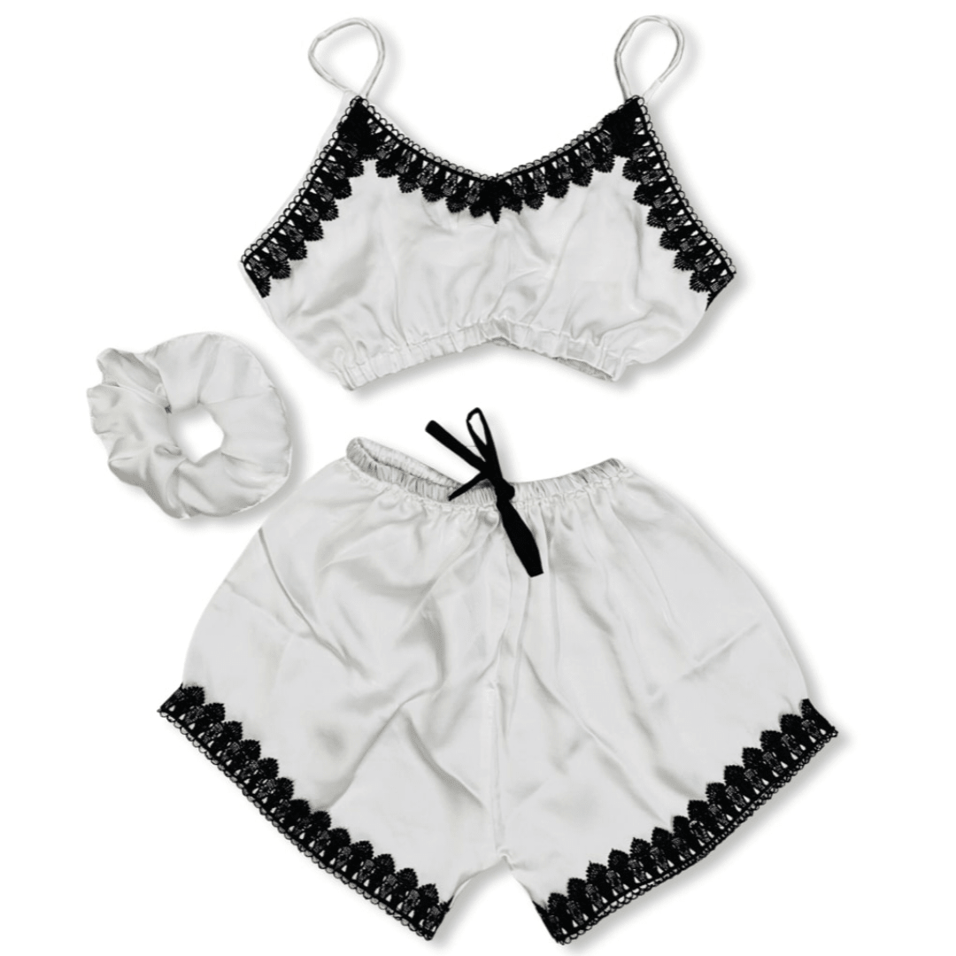 White Silk Top & Short – S-14 - NIGHTS WEAR