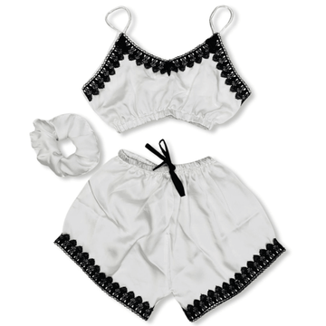 White Silk Top & Short – S-14 - NIGHTS WEAR