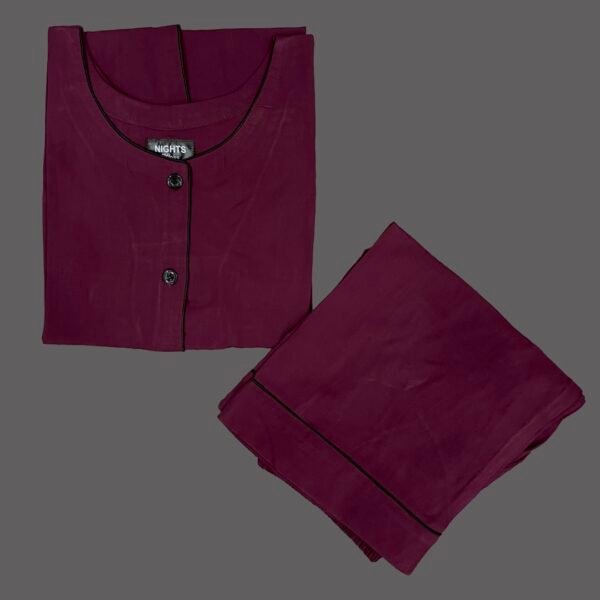 (DARK MEHRON) Summer Linen PJ's Set Round Neck - L-1399