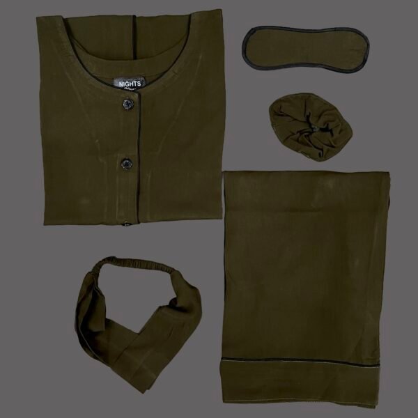 (DARK OLIVE) Summer Linen PJ's Set Round Neck - L-1400