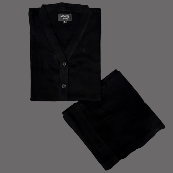 (BLACK) Summer Linen PJ's Set V NECK - L-1402