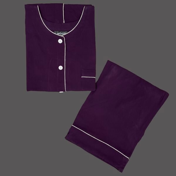 (DEEP PURPLE) Summer Linen PJ's Set Round Neck - L-1392