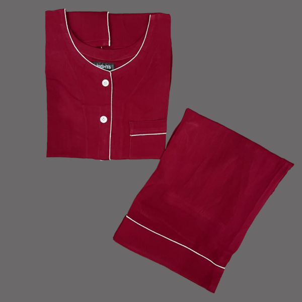 (RED) Summer Linen PJ's Set Round Neck - L-1396