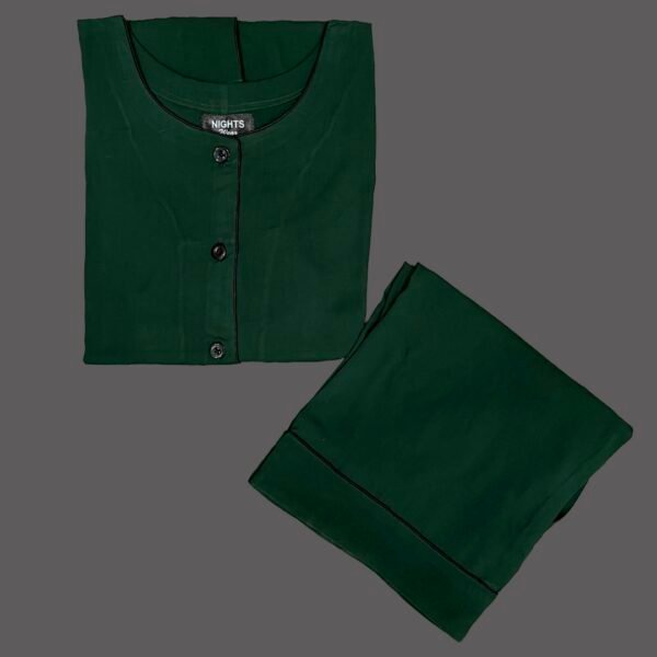 (BOTTLE GREEN) Summer Linen PJ's Set Round Neck - L-1398